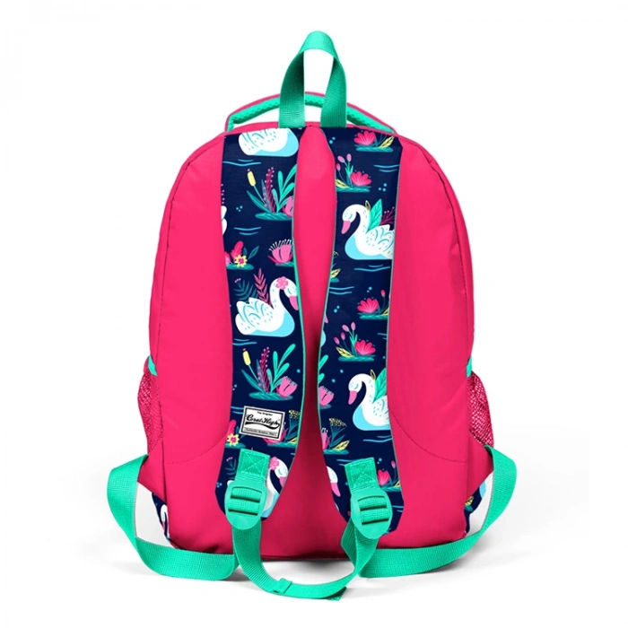 CORAL HIGH 23402 NEON MERCAN LACİVERT KUĞU DESENLİ ÜÇ BÖLMELİ SIRT ÇANTASI