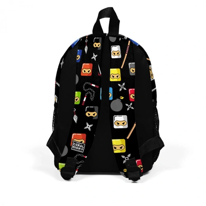 CORAL HIGH 23349 SİYAH NİNJA DESENLİ İKİ BÖLMELİ MİNİ SIRT ÇANTASI