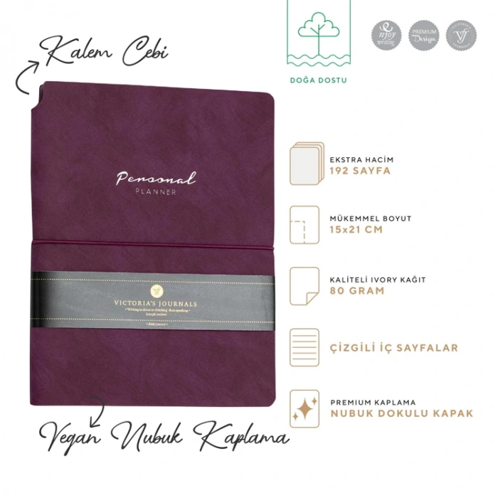 VICTORIAS JOURNALS 1090 KUKA SOFT KAPAK NOTEBOOK 14.8x21cm A5 80gr.96YP. ÇİZGİLİ DEFTER MOR