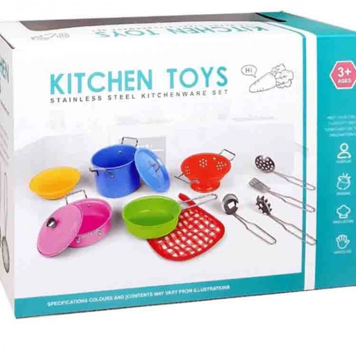 CANEM KITCHEN TOYS 966-B8 RENKLİ METAL TENCERE-TAVA MUTFAK SETİ KUTULU