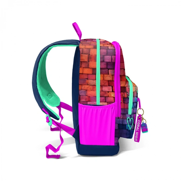 CORAL HIGH 23629 KIDS PEMBE LACİVERT GRAFİTİ DESENLİ DÖRT BÖLMELİ SIRT ÇANTASI