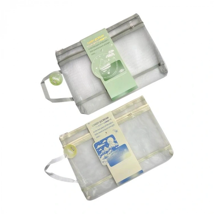 ODAK MW74201 ÇİFT FERMUARLI PASTEL RENK SAPLI FİLELİ  A4 ÇANTA ( MESH DOSYA) - TEKLİ
