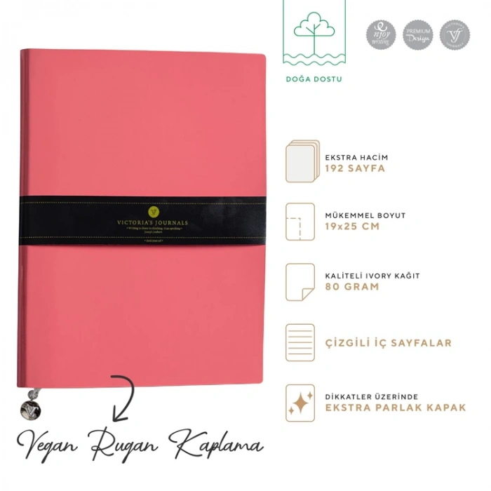 VICTORIAS JOURNALS 1082 SMYTH RUGAN ESNEK KAPAK 19x25cm 80gr. 96YP. ÇİZGİLİ DEFTER MERCAN