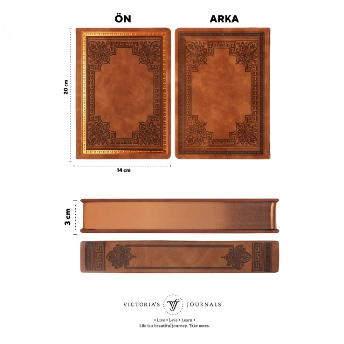 VICTORIAS JOURNALS 3475 VINTAGE OLD BOOK 14x20cm 80gr.160YP. ÇİZGİLİ DEFTER AÇIK KAHVERENGİ