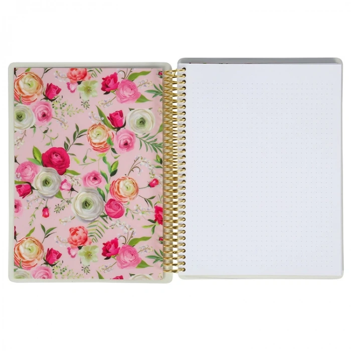 VICTORIAS JOURNALS 5830 SPRİNG GARDEN PINK17x24cm SPİRALLİ PVC KAPAK 120gr.80YP. NOKTALI DEFTER