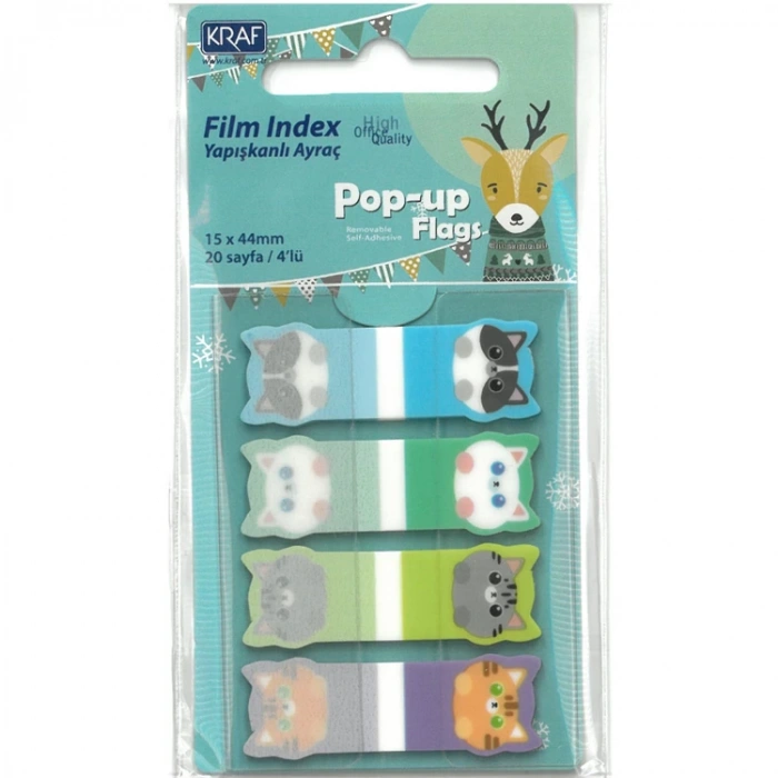 KRAF 41544 İNDEX FİLM (PP) 15x44mm.4LÜx20yp. POP-UP DESENLİ YAPIŞKANLI AYRAÇ