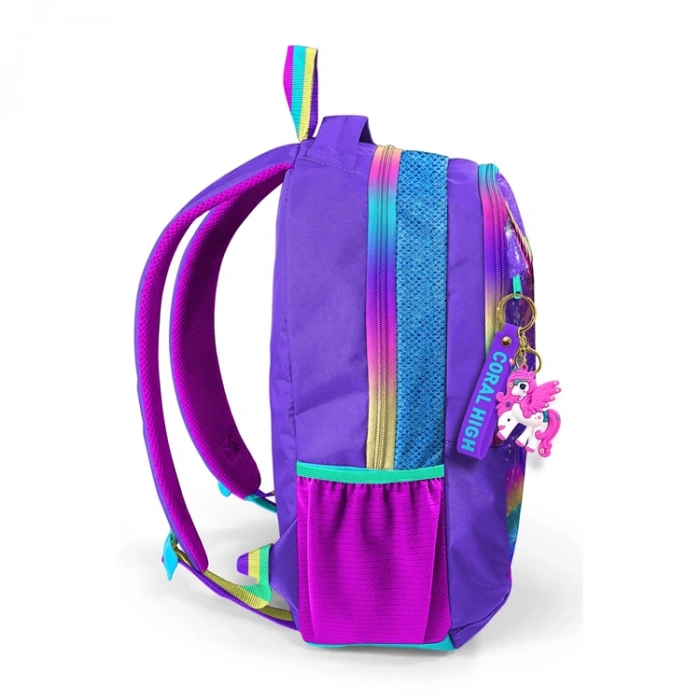 CORAL HIGH 23663 KIDS MOR PEMBE SİMLİ UNICORN DESENLİ ÜÇ BÖLMELİ SIRT ÇANTASI