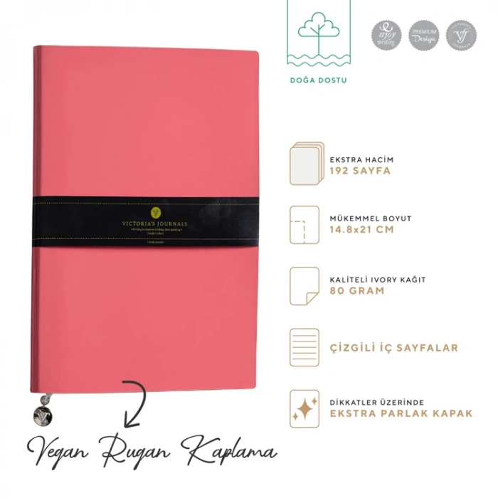 VICTORIAS JOURNALS 1076 SMYTH RUGAN ESNEK KAPAK 14.8x21cm 80gr. 96YP. ÇİZGİLİ DEFTER MERCAN