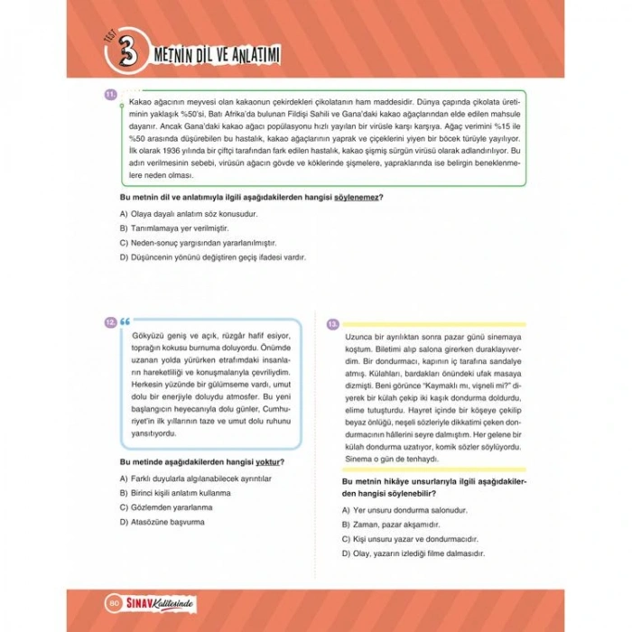 SINAV 6. SINIF SINAV KALİTESİNDE PARAGRAF SORU BANKASI