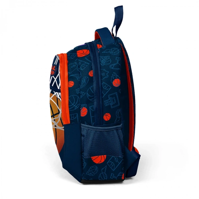 CORAL HIGH 23493 ÜÇ BÖLMELİ LACİVERT TURUNCU BASKETBOL DESENLİ SIRT ÇANTASI