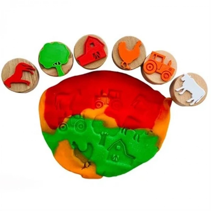 CHILDGEN - OYUN HAMURU AHŞAP DAMGA SETİ -  ÇİFTLİK SETİ 6LI