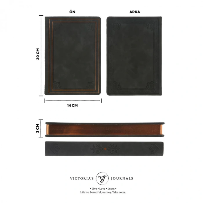 VICTORIAS JOURNALS 123-9108 VINTAGE OLD BOOK 14x20cm 80gr.160YP. ÇİZGİSİZ DEFTER MAT SİYAH