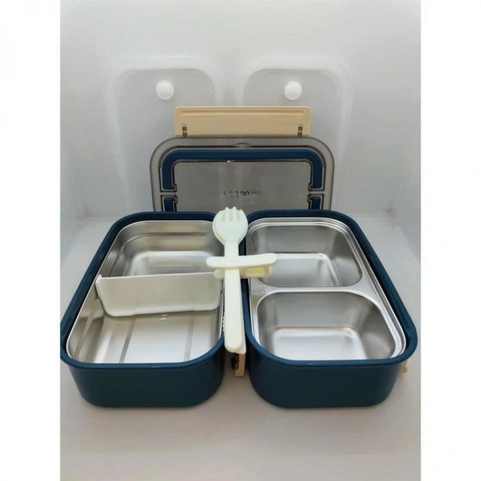 VAGONLIFE BL2221-2 PASLANMAZ ÇELİK YEMEK KABI - LUNCH BOX 2 KATLI 3 BÖLMELİ 1600 ML LACİVERT