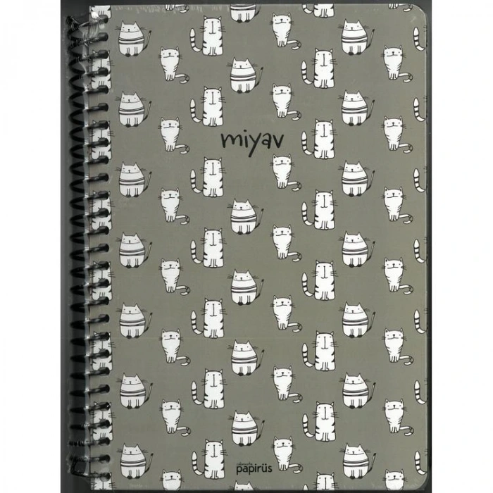 PAPİRÜS MİYAV/HAV HAV MIX SERT KAPAK SPİRALLİ 16X23 120YP. KARELİ DEFTER - TEKLİ