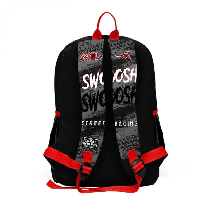 CORAL HIGH 23747 KİDS SİYAH KIRMIZI ANİME ARABA DESENLİ DÖRT BÖLMELİ SIRT ÇANTASI