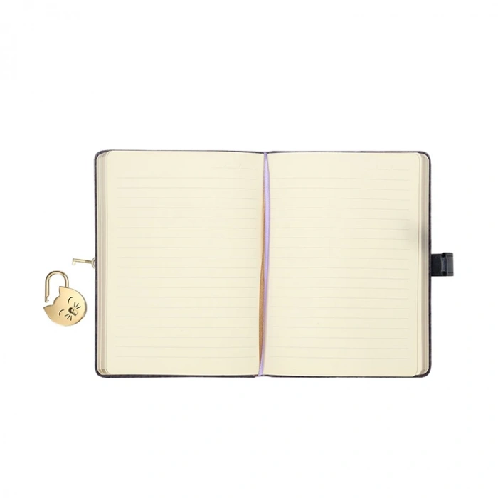 VICTORIAS JOURNALS 9305 13x18cm 80gr.160YP. MİYAW KUTULU KİLİTLİ ÇİZGİLİ DEFTER MOR