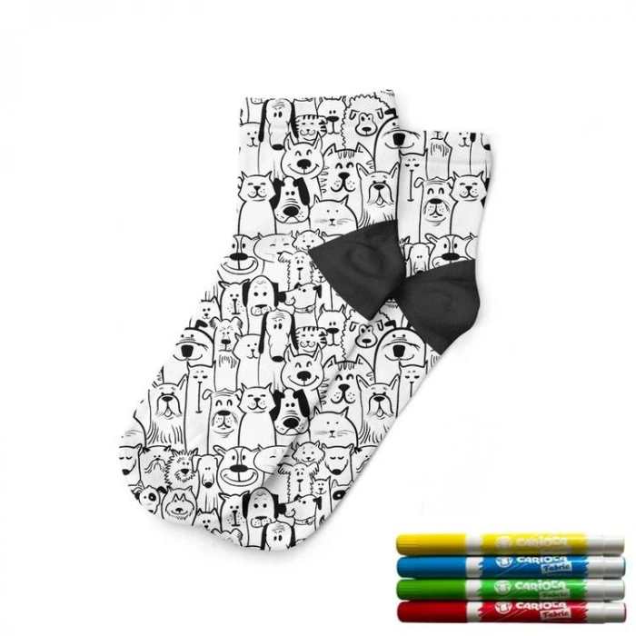 OGOBONGO 22065 KEDİLİ KÖPEKLİ DİJİTAL BASKILI PATİK BOYAMA ÇORAP