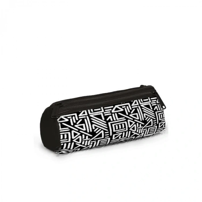 CORAL HIGH 11182 KIDS SİYAH BEYAZ GEOMETRİK DESENLİ ÜÇ BÖLMELİ KALEM ÇANTASI