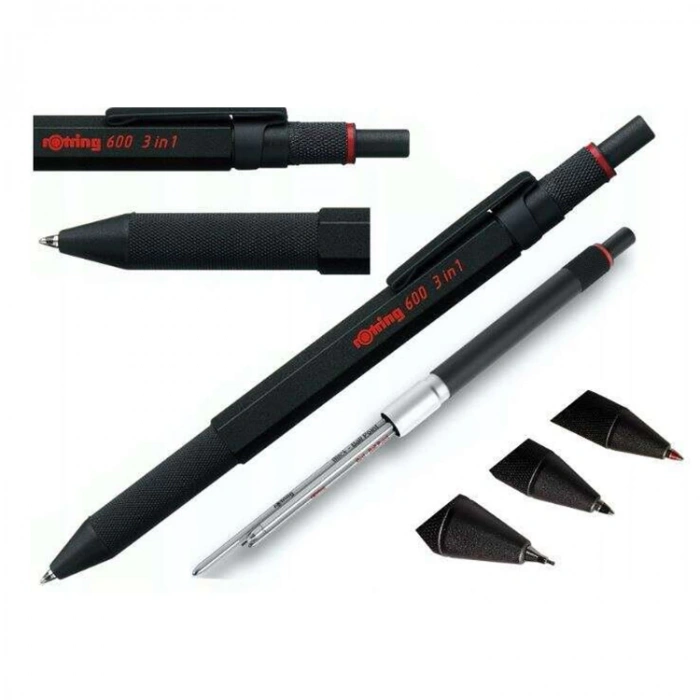 ROTRING 600 SİYAH MULTIPEN ÜÇ FONKSİYONLU KALEM 2164108