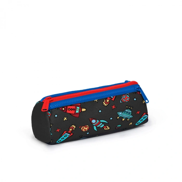 CORAL HIGH 22319 KİDS KOYU GRİ KIRMIZI UZAY DESENLİ ÜÇ BÖLMELİ KALEM ÇANTASI