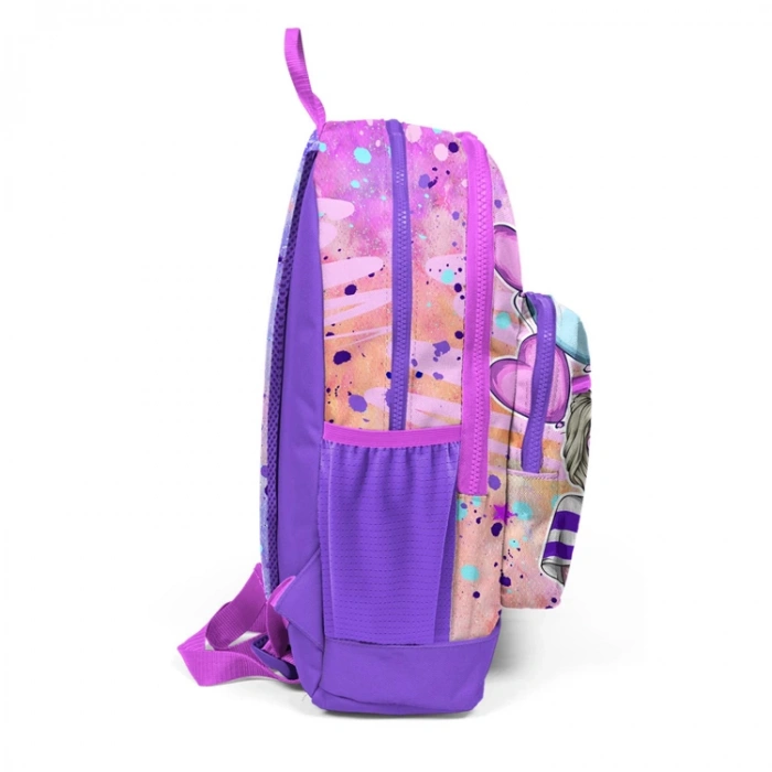 CORAL HIGH 23755 KIDS PEMBE MOR FASHION GIRL DESENLİ DÖRT BÖLMELİ SIRT ÇANTASI
