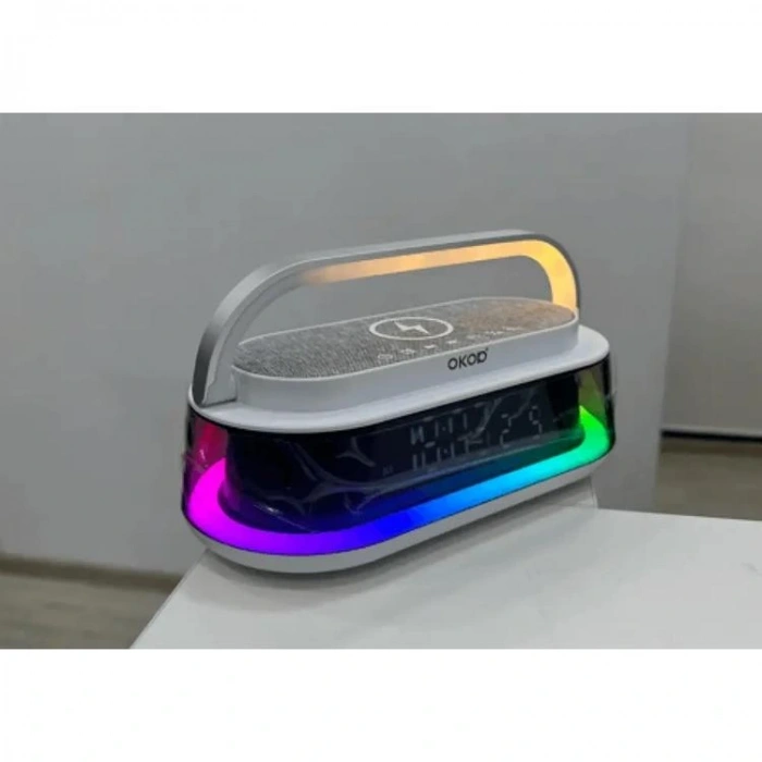 FANIX KP-575 OKOP RGB LIGHT WIRELESS SPEAKER SAAT-ŞARJ İSTASYONU MASAÜSTÜ HOPARLÖR YATAY GÜMÜŞ
