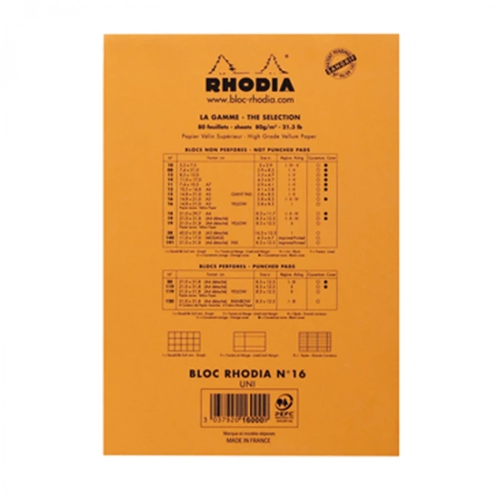 RHODIA RS16000 A5 ÇİZGİSİZ BLOKNOT TURUNCU KAPAK 80 YP.