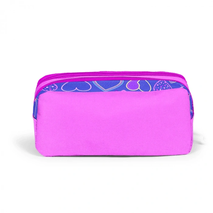 CORAL HIGH 22280 KIDS AÇIK PEMBE LAVANTA KALP DESENLİ İKİ BÖLMELİ KALEM ÇANTASI