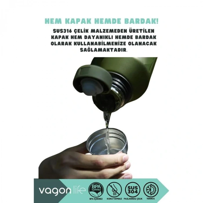 VAGONLİFE HAERS KULPLU PASLANMAZ ÇELİK TERMOS VGN1004 1200 ML MOSS GREEN