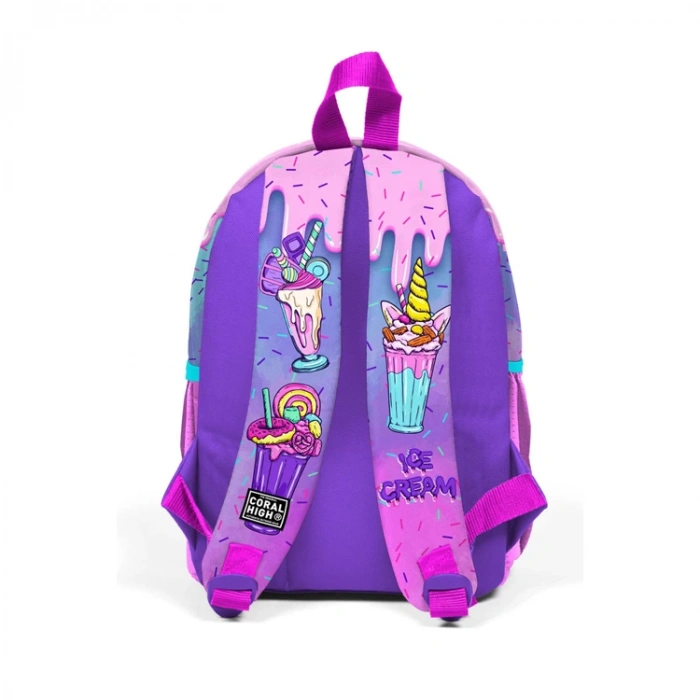 CORAL HIGH 23549 KIDS PEMBE MOR MILKSHAKE DONDURMA DESENLİ İKİ BÖLMELİ MİNİK YUVA SIRT ÇANTASI