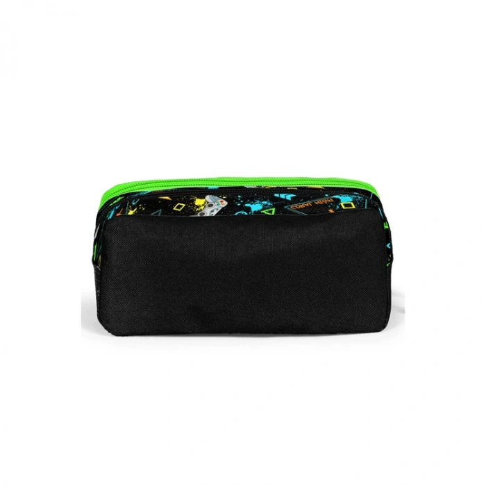 CORAL HIGH 12087 SİYAH FOSFORLU YEŞİL GAMER DESENLİ İKİ BÖLMELİ KALEM ÇANTASI