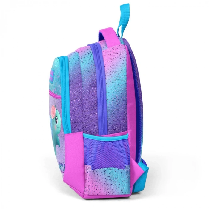 CORAL HIGH 23497 AÇIK PEMBE MAVİ KAPLUMBAĞA DESENLİ ÜÇ BÖLMELİ SIRT ÇANTASI