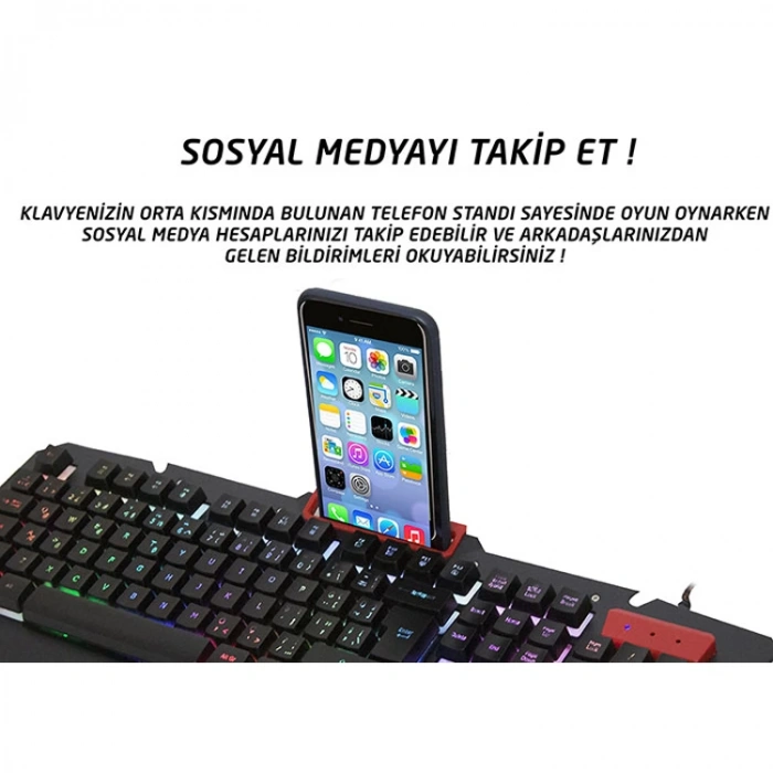 EVEREST KB-R800 USB GÖKKUŞAĞI AYDINLATMALI Q METAL YÜZEY KABLOLU OYUNCU KLAVYESİ