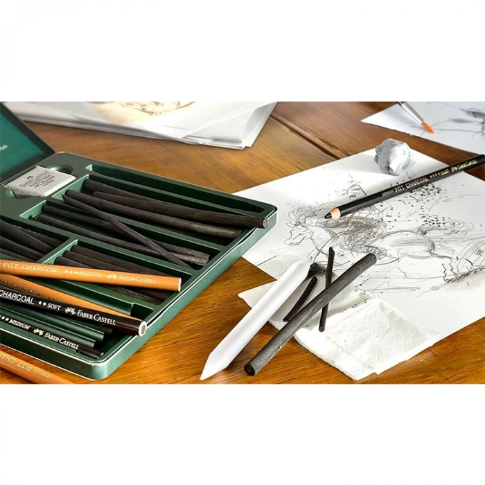 FABER CASTELL METAL KUTU PITT İŞLENMİŞ KÖMÜR KALEM SETİ 24 PARÇA