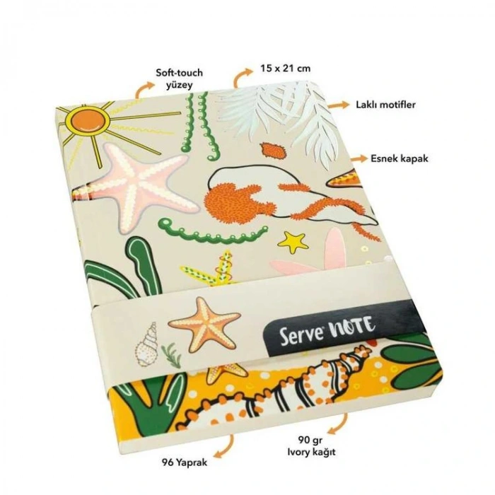 SERVE DEEP DOĞA D.YILDIZI DESENLİ DEFTER SETİ 5 PARÇA - HARDAL SARI