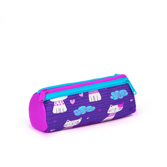 CORAL HIGH 22304 MOR PEMBE KEDİ DESENLİ ÜÇ BÖLMELİ KALEM ÇANTASI
