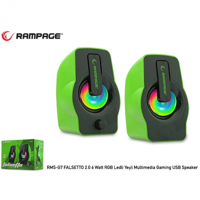 RAMPAGE RMS-G7  FALSETTO 2.0 6Watt RGB LEDLİ GAMING USB 1+1 HOPARLÖR YEŞİL