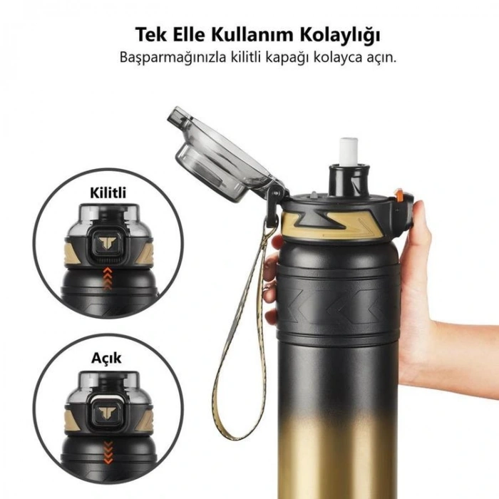 VAGONLİFE T2025 TKK PİPETLİ / PİPETSİZ KULLANIM ÇELİK TERMOS 900ML ALTIN (GOLDEN)