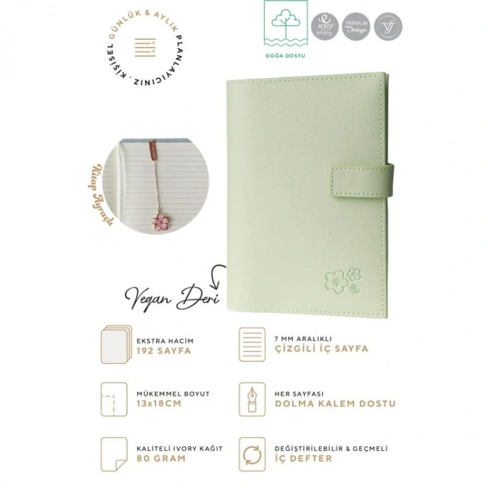 VICTORIAS JOURNALS 1061 KUTULU KİTAP AYRAÇLI 13X18 80gr.192 SYF. ÇİZGİLİ DEFTER YEŞİL