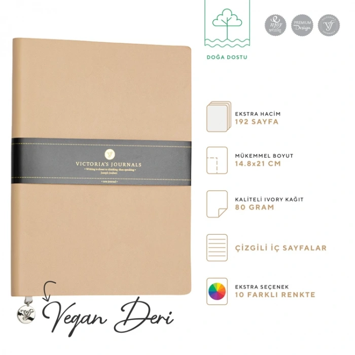 VICTORIAS JOURNALS 1138 SMYTH FLEXY ESNEK KAPAK 14.8x21cm A5 80gr. 96YP. ÇİZGİLİ DEFTER BEJ