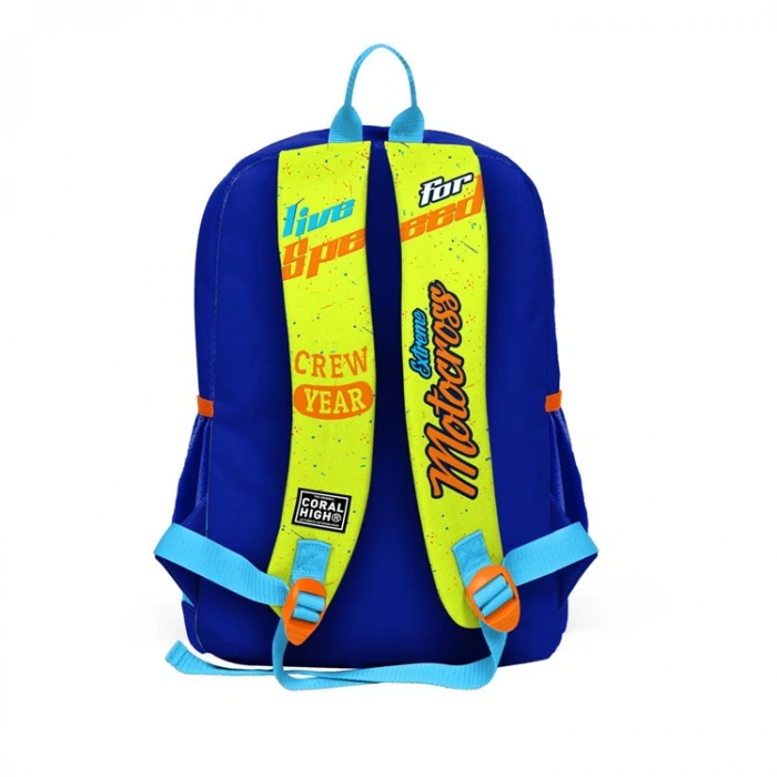 CORAL HIGH 23742 FOSFORLU SARI SAKS MOTORSİKLET DESENLİ DÖRT BÖLMELİ SIRT ÇANTASI
