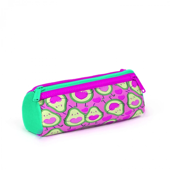 CORAL HIGH 22009 KIDS AÇIK PEMBE SU YEŞİLİ AVOKADO DESENLİ ÜÇ BÖLMELİ KALEM ÇANTASI