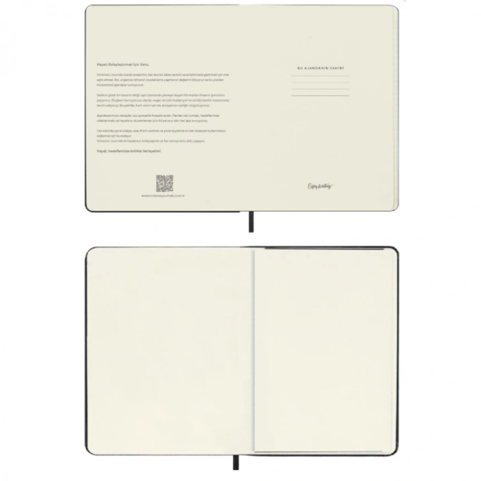 VICTORIAS JOURNALS 9146 19x25cm SERT KAPAK LASTİKLİ CEPLİ CLASSIC HAFTALIK AJANDA - SİYAH