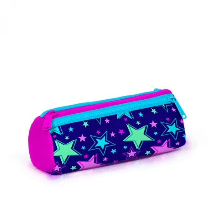 CORAL HIGH 22311 SAKS PEMBE YILDIZ DESENLİ ÜÇ BÖLMELİ KALEM ÇANTASI