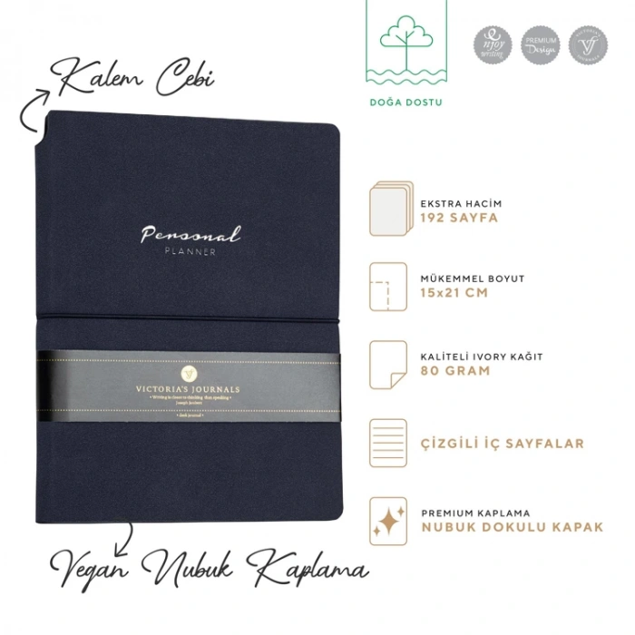 VICTORIAS JOURNALS 1089 KUKA SOFT KAPAK NOTEBOOK 14.8x21cm A5 80gr.96YP. ÇİZGİLİ DEFTER LACİVERT