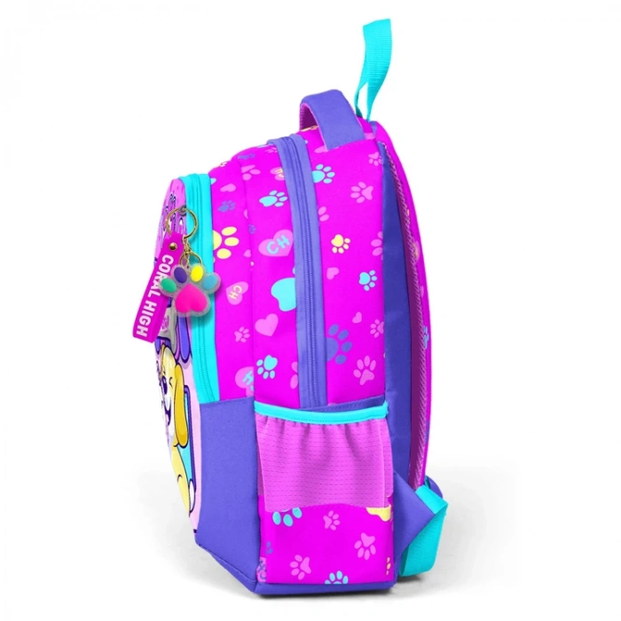 CORAL HIGH 23646 KIDS MOR PEMBE KEDİ KÖPEK DESENLİ ÜÇ BÖLMELİ OKUL SIRT ÇANTASI