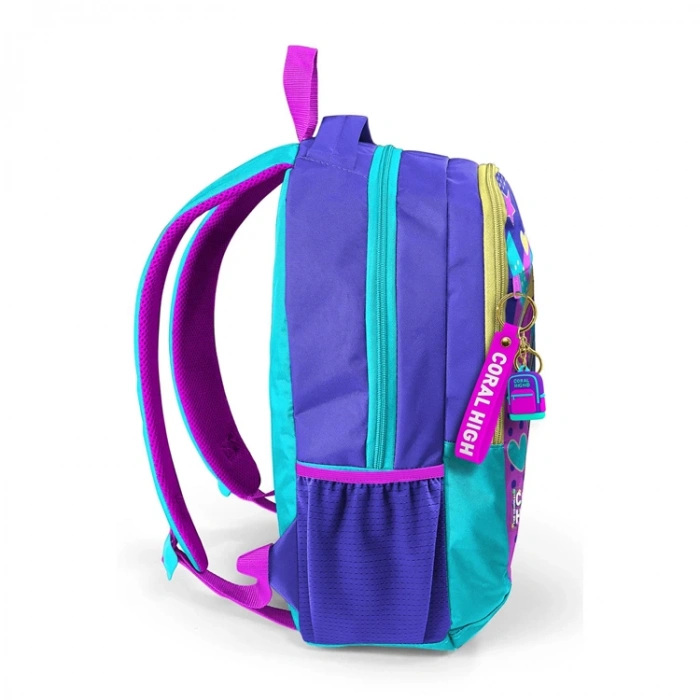 CORAL HIGH 23661 KIDS LAVANTA TURKUAZ KULAKLIKLI KIZ DESENLİ ÜÇ BÖLMELİ OKUL SIRT ÇANTASI