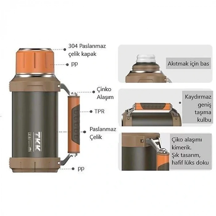 VAGONLİFE T2013 TKK PASLANMAZ ÇELİK TERMOS 2000 ML OFF-WHITE