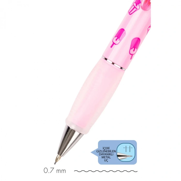 SERVE DEEP CUPCAKE & DONDURMA BASKILI MEKANİK VERSATİL KALEM 0.7 ŞEKER PEMBE