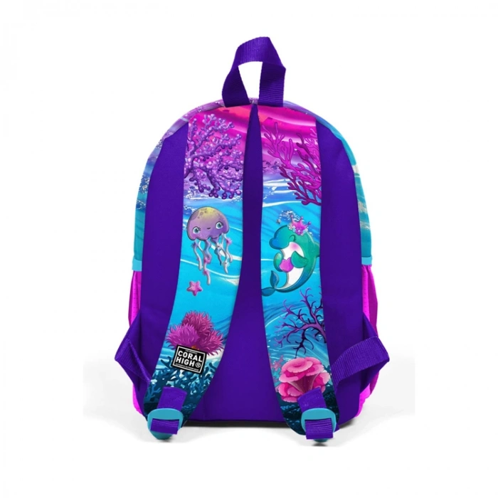 CORAL HIGH 23556 KIDS PEMBE MOR KAPLUMBAĞA DESENLİ İKİ BÖLMELİ MİNİK YUVA SIRT ÇANTASI